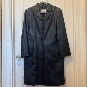 Lord & Taylor vintage Classic Buttery Black Leather Jacket Coat button front